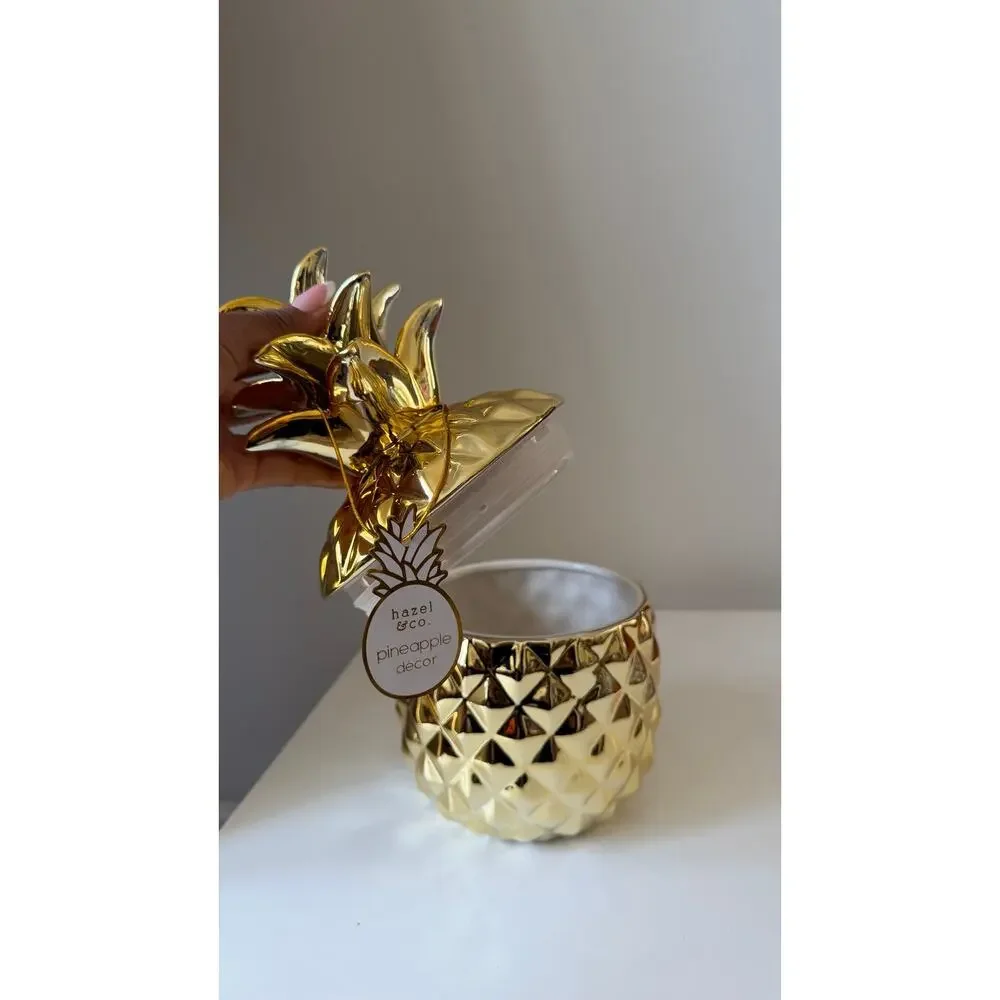 Gold Pineapple Ceramic Cookie Jar